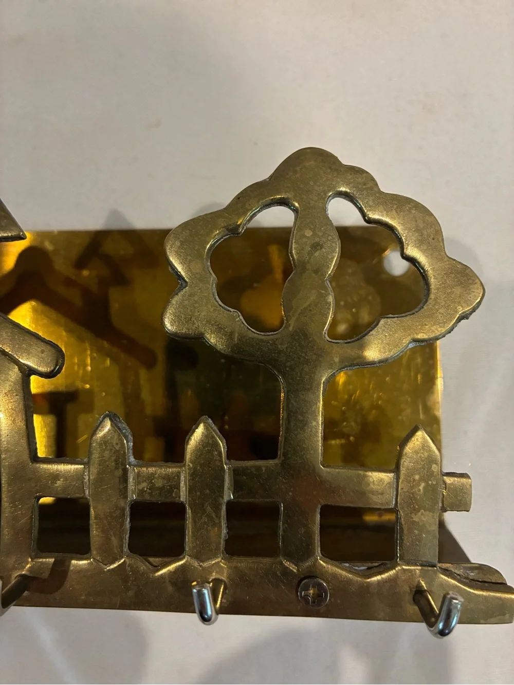 Brass Wall Hanger House & Tree Rack 5 Places for keys /tools to hang- very heavy